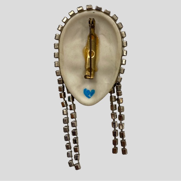 Vintage Porcelain Flapper Brooch with Crystal Accents - Picture 3 of 5